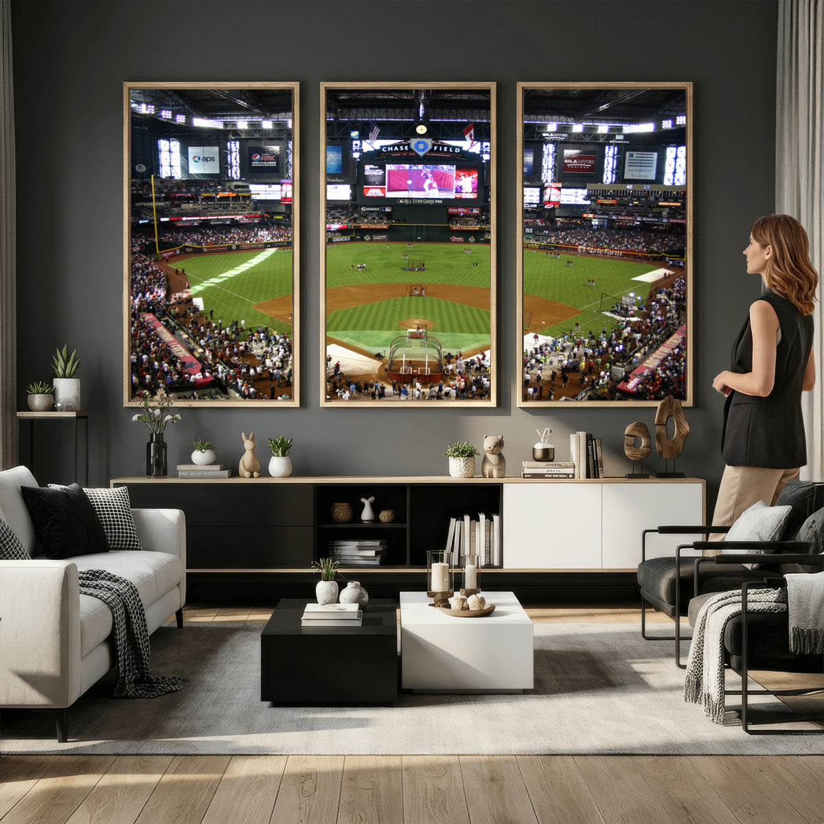 91630-MGV-CV-36X24 - Arizona Diamondbacks Baseball Team Print, Phoenix Chase Field Baseball Stadium Wall Art