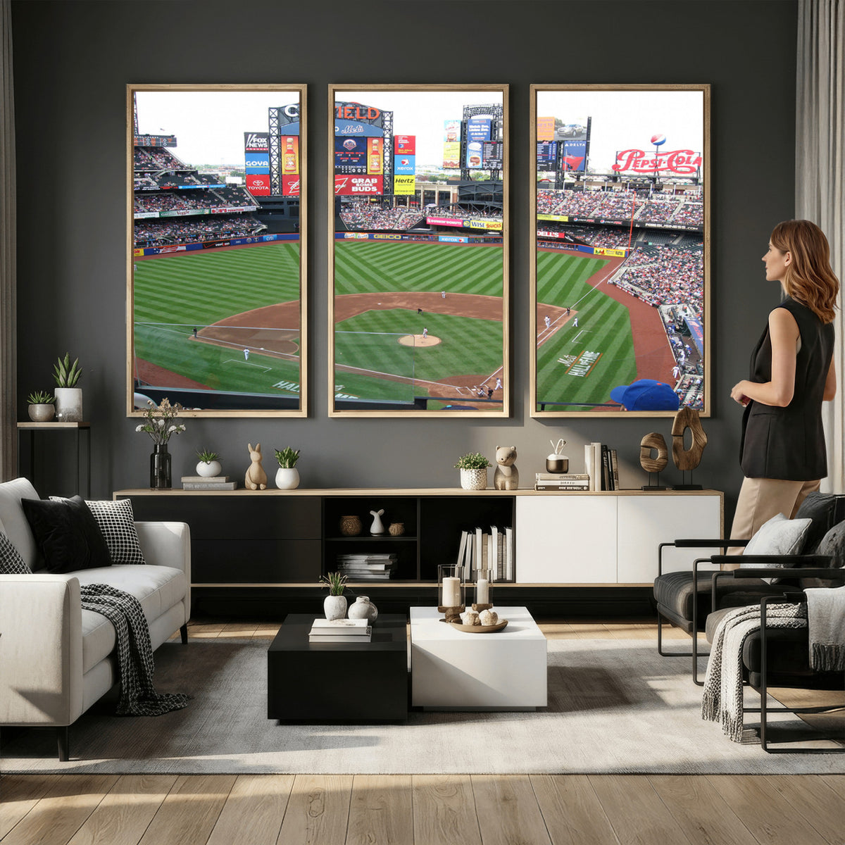 64829-MGV-CV-36X24 - New York Mets Baseball Team Print, Citi Field Baseball Stadium Wall Art