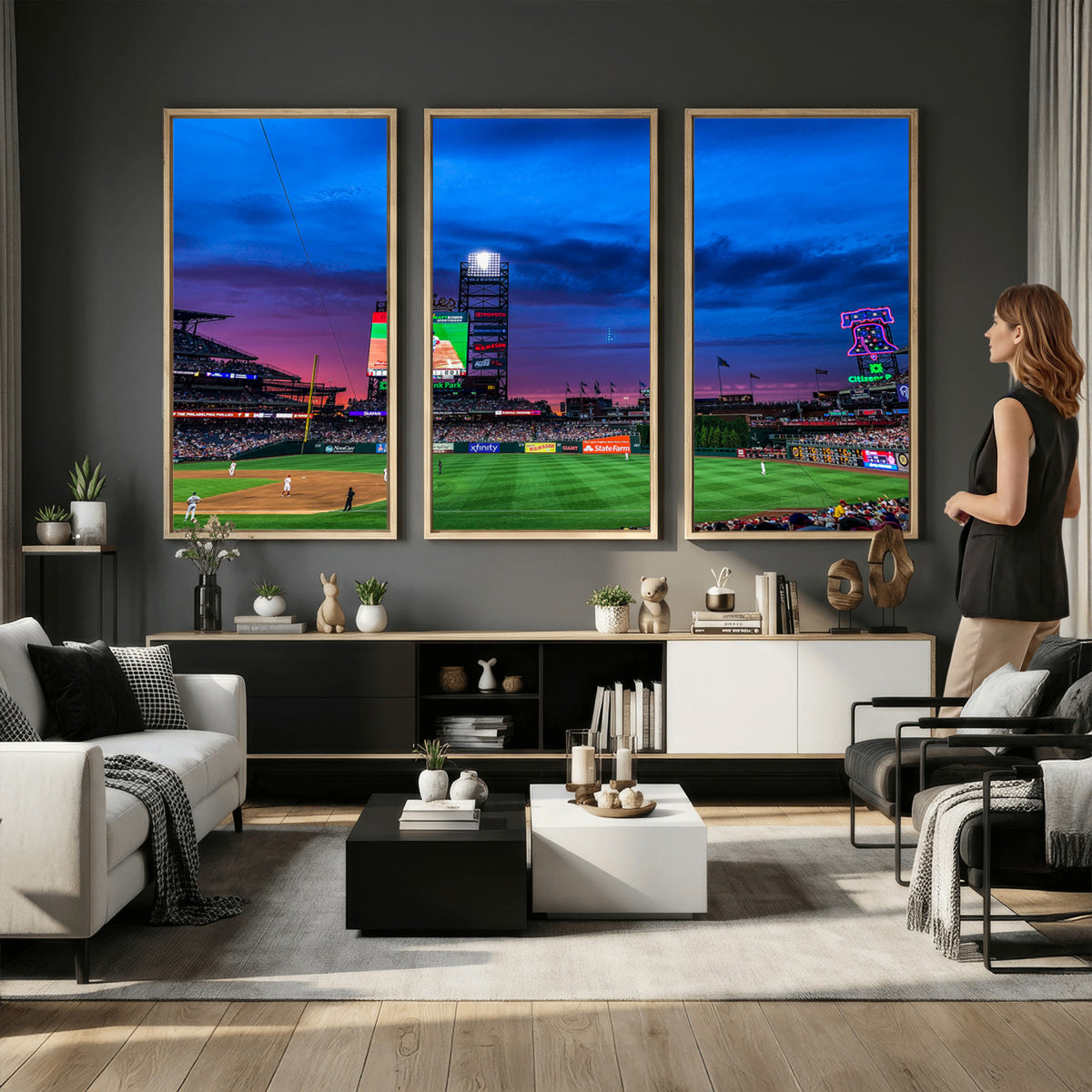 20427-MGV-CV-36X24 - Philadelphia Phillies Baseball Team Print, Citizens Bank Park, Extra Large Game Room Wall Decor