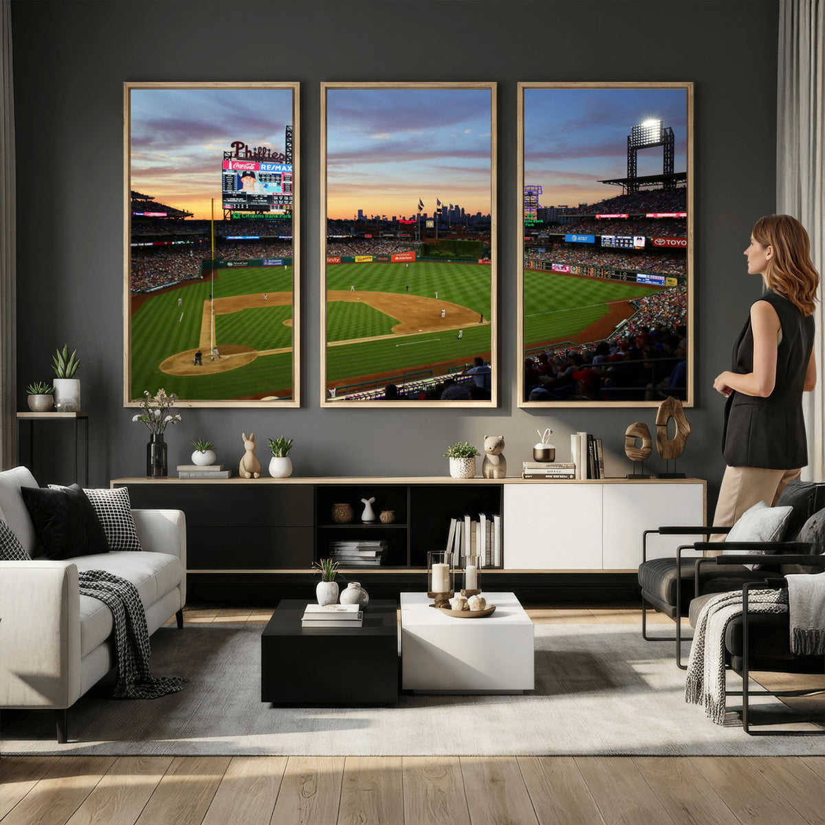 13778-MGV-CV-36X24 - Citizens Bank Park Philadelphia Phillies Wall Art Canvas | 3-Panel Canvas Print of Phillies Stadium