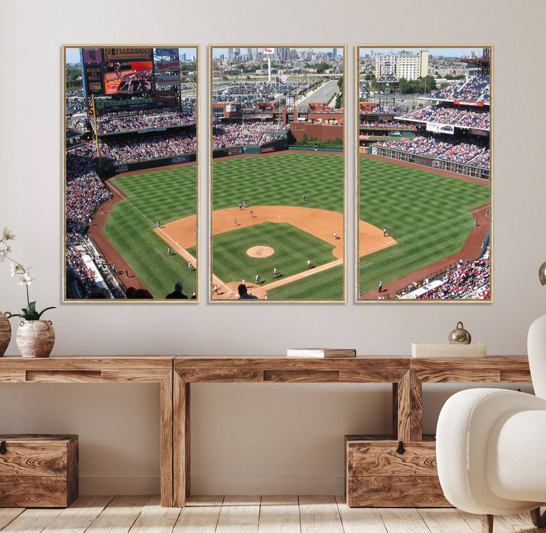 View of a Phillies game at Citizens Bank Park captured as premium wall art canvas.