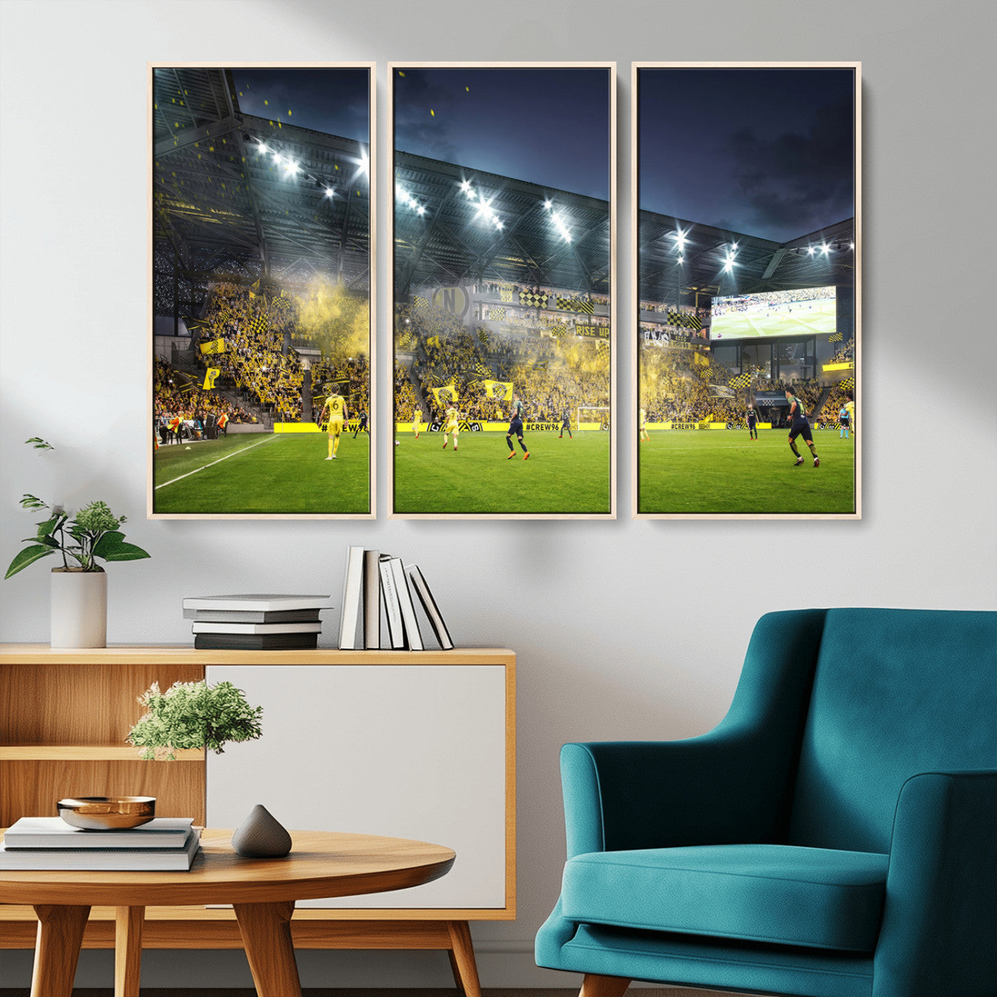 MGV-FC-48X32-3P - Columbus Crew Stadium Match Triple Canvas Wall Art - Dynamic MLS Game Scene Canvas Wall Art
