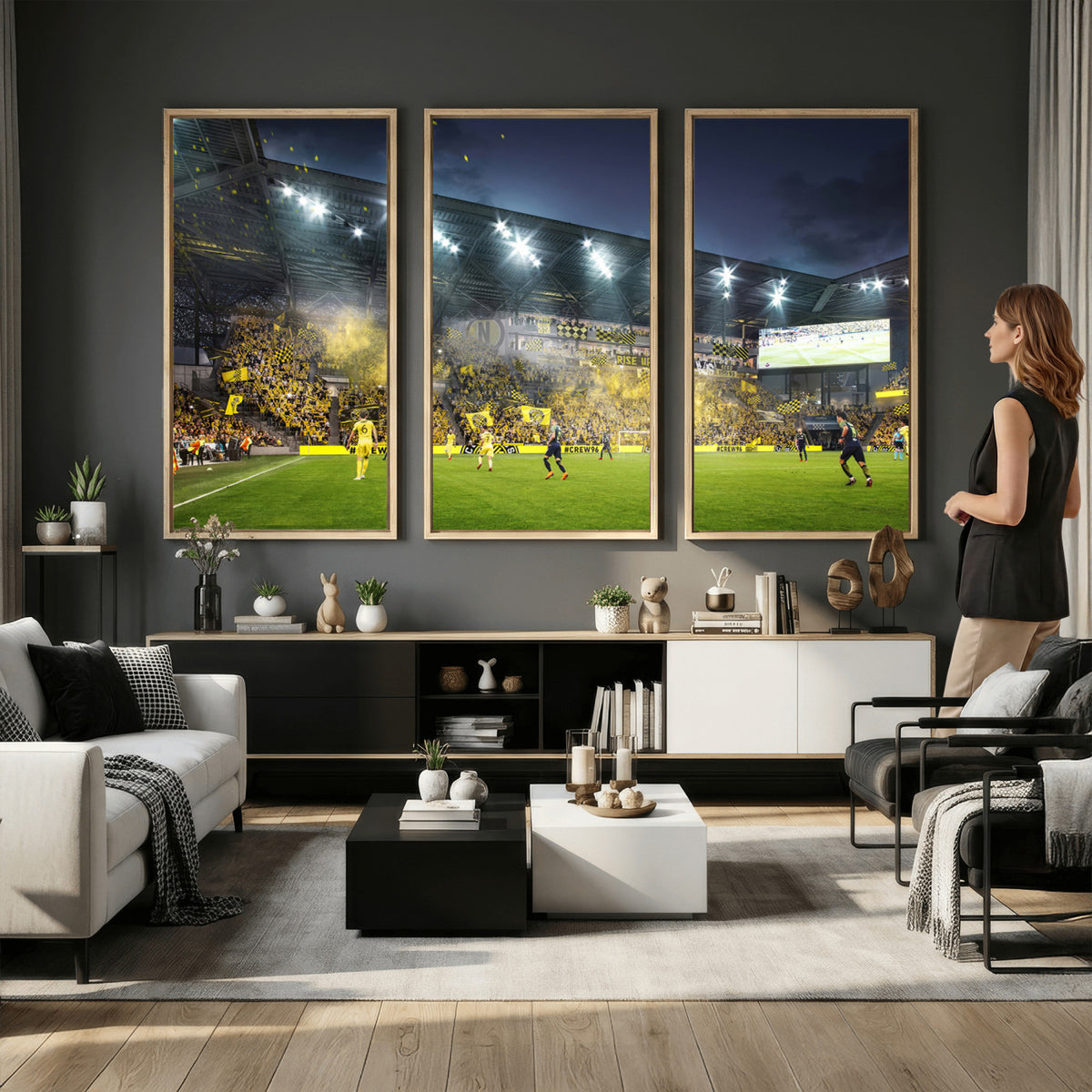 65820-MGV-CV-36X24 - Columbus Crew Stadium Match Triple Canvas Wall Art - Dynamic MLS Game Scene Canvas Wall Art