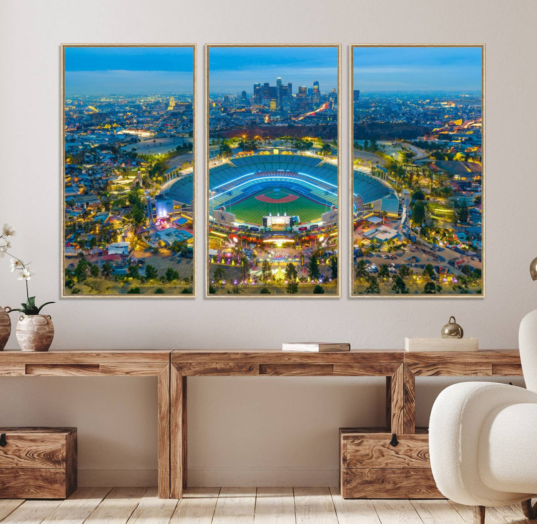 Aerial view of Los Angeles Dodgers Dodger Stadium Wall Art Canvas Print.