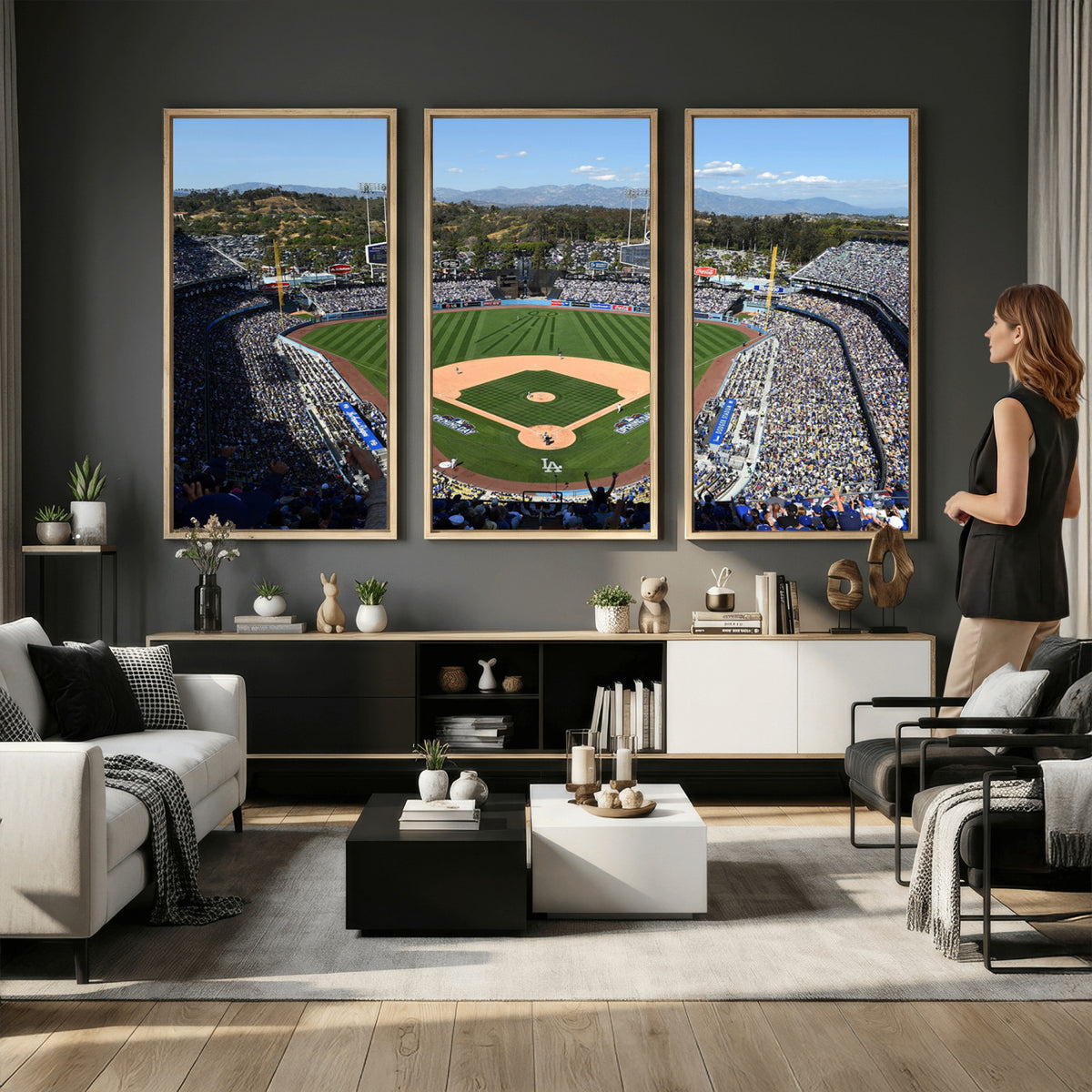 20436-MGV-CV-36X24 - Los Angeles Dodgers Dodger Stadium Wall Art Canvas Print, Framed and Ready to Hang