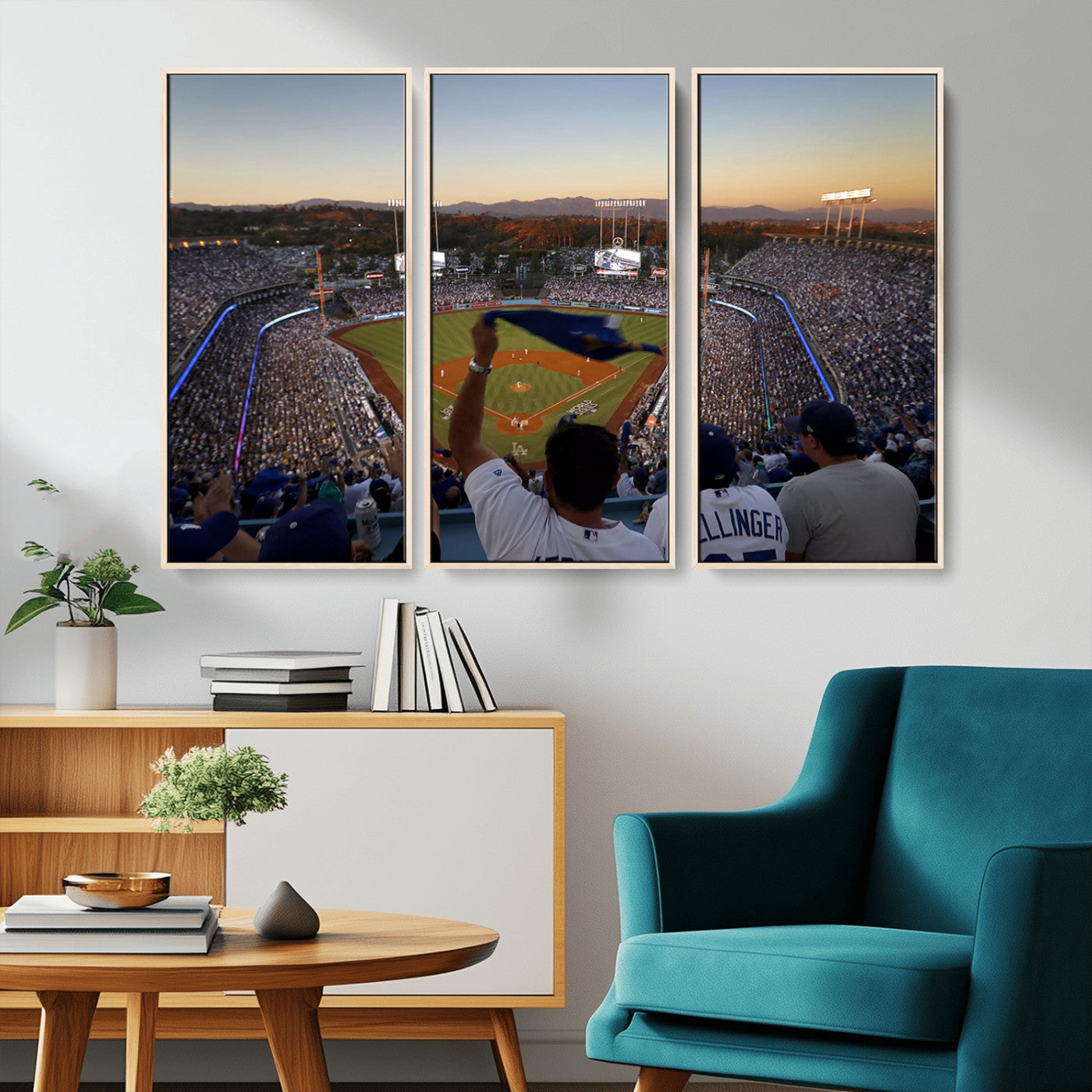 MGV-FC-48X32-3P - Dodger Stadium Sunset Game Triple Canvas Wall Art - Los Angeles Dodgers MLB Match