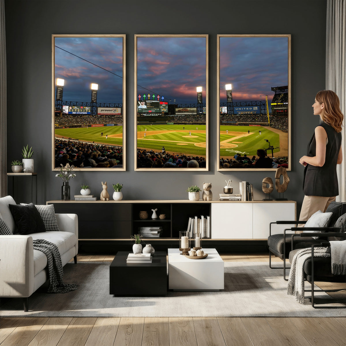 96063-MGV-CV-36X24 - Chicago White Sox Baseball Team Print Canvas, Guaranteed Rate Field, Framed and Ready to Hang