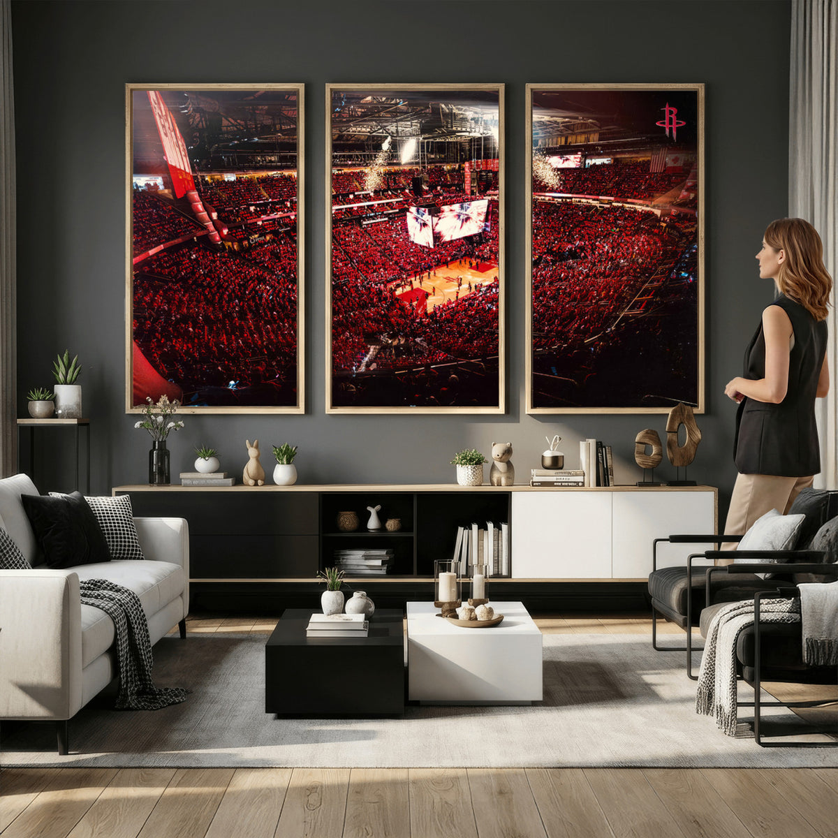 91527-MGV-CV-36X24 - Houston Rockets Basketball Team Print Canvas, Houston Toyota Center Arena Wall Art