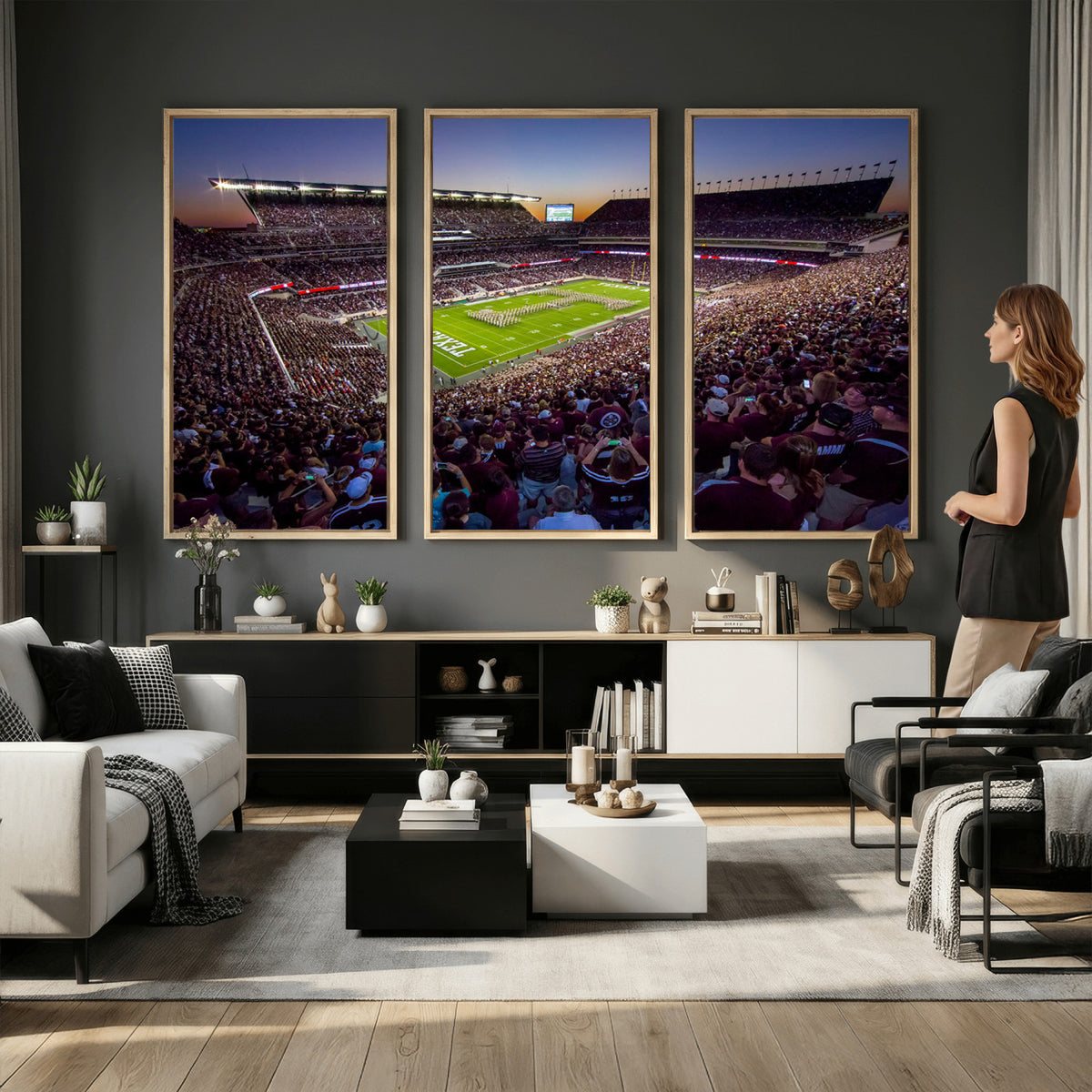 25148-MGV-CV-36X24 - Texas A&M University Aggies Football Team Print, College Station Kyle Field, Framed and Ready to Hang