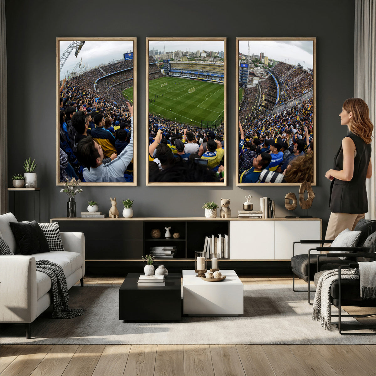 23173-MGV-CV-36X24 - Boca Juniors Soccer Team Print, Buenos Aires Bombonera, Framed and Ready to Hang