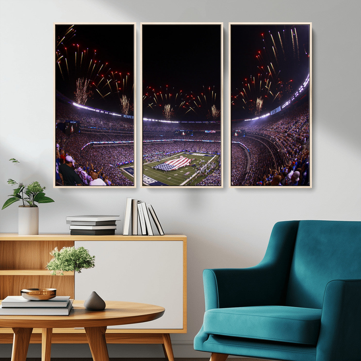 MGV-FC-48X32-3P - New York Giants Football Team Print - East Rutherford MetLife Stadium Wall Art Canvas Print