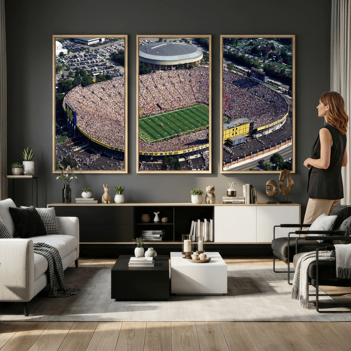 27314-MGV-CV-36X24 - Michigan Wolverines Football Team Print, Ann Arbor Michigan Stadium Wall Art