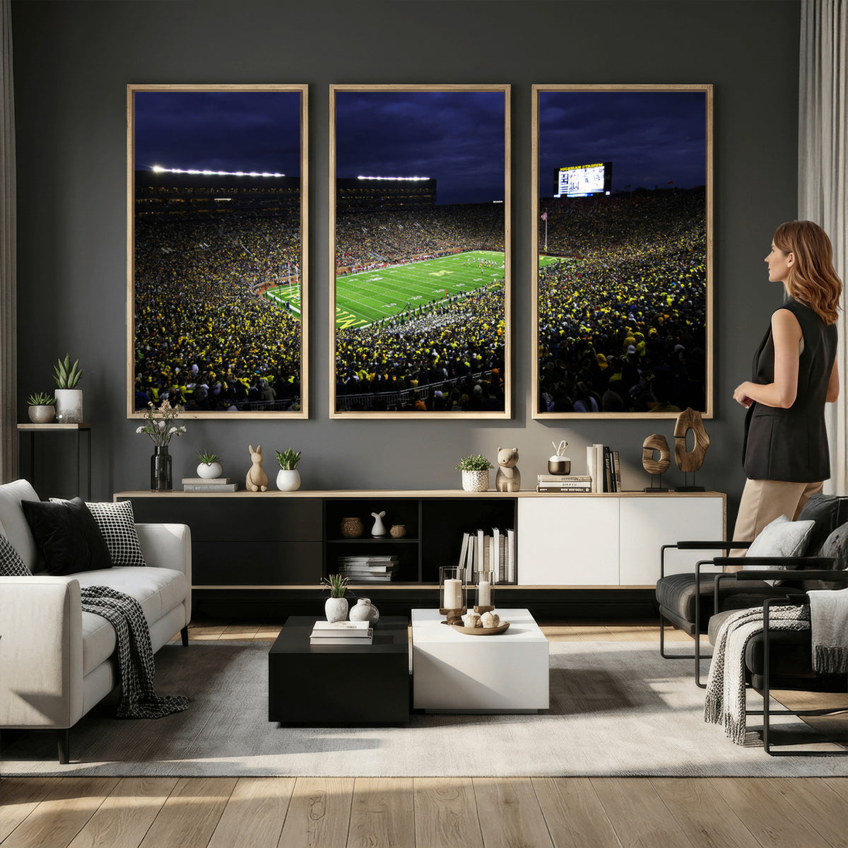 15448-MGV-CV-36X24 - Michigan Wolverines Football Canvas Wall Decor, Football Team Print, Ann Arbor Michigan Stadium