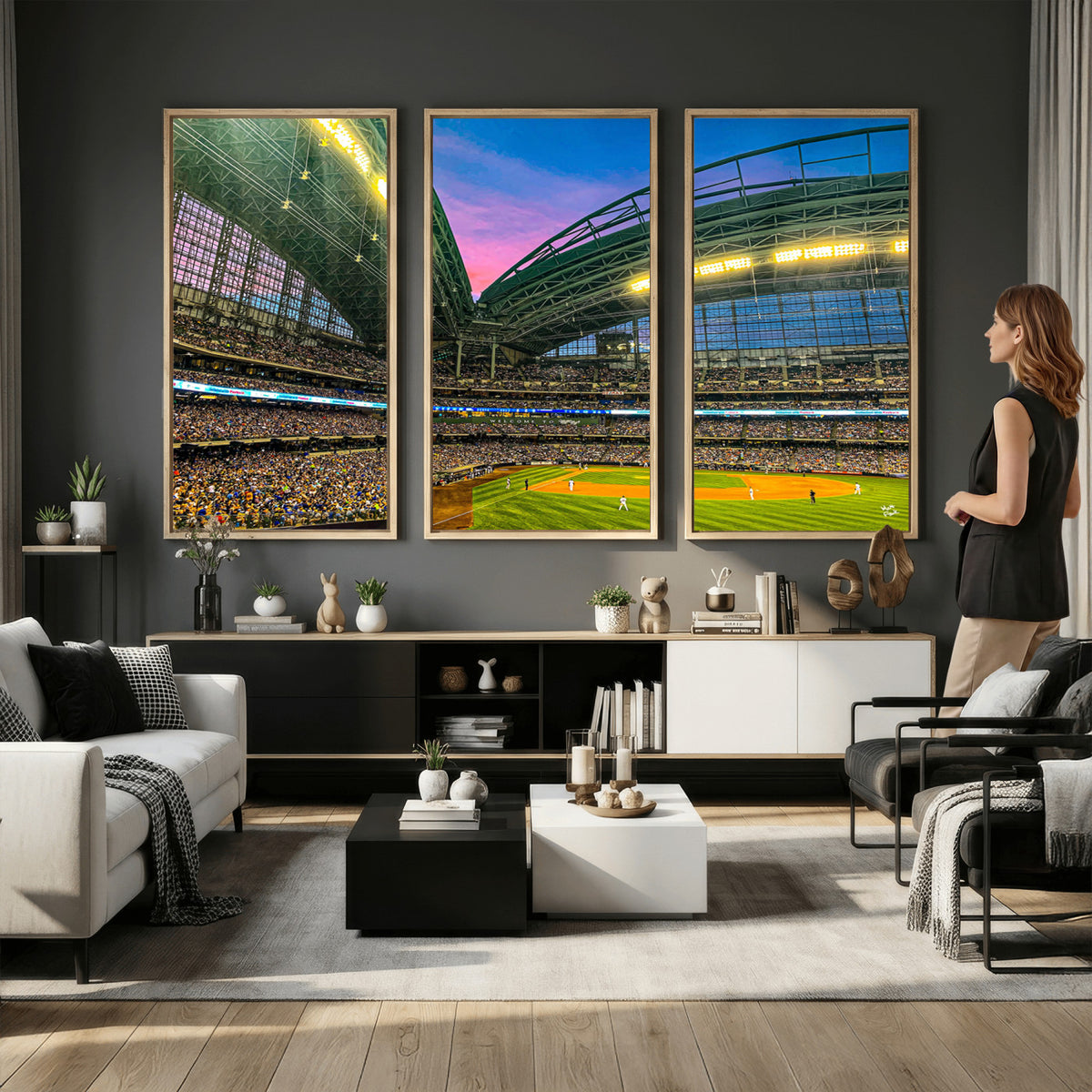 17006-MGV-CV-36X24 - Milwaukee Brewers Baseball Team Print Canvas, American Family Field Stadium Wall Art