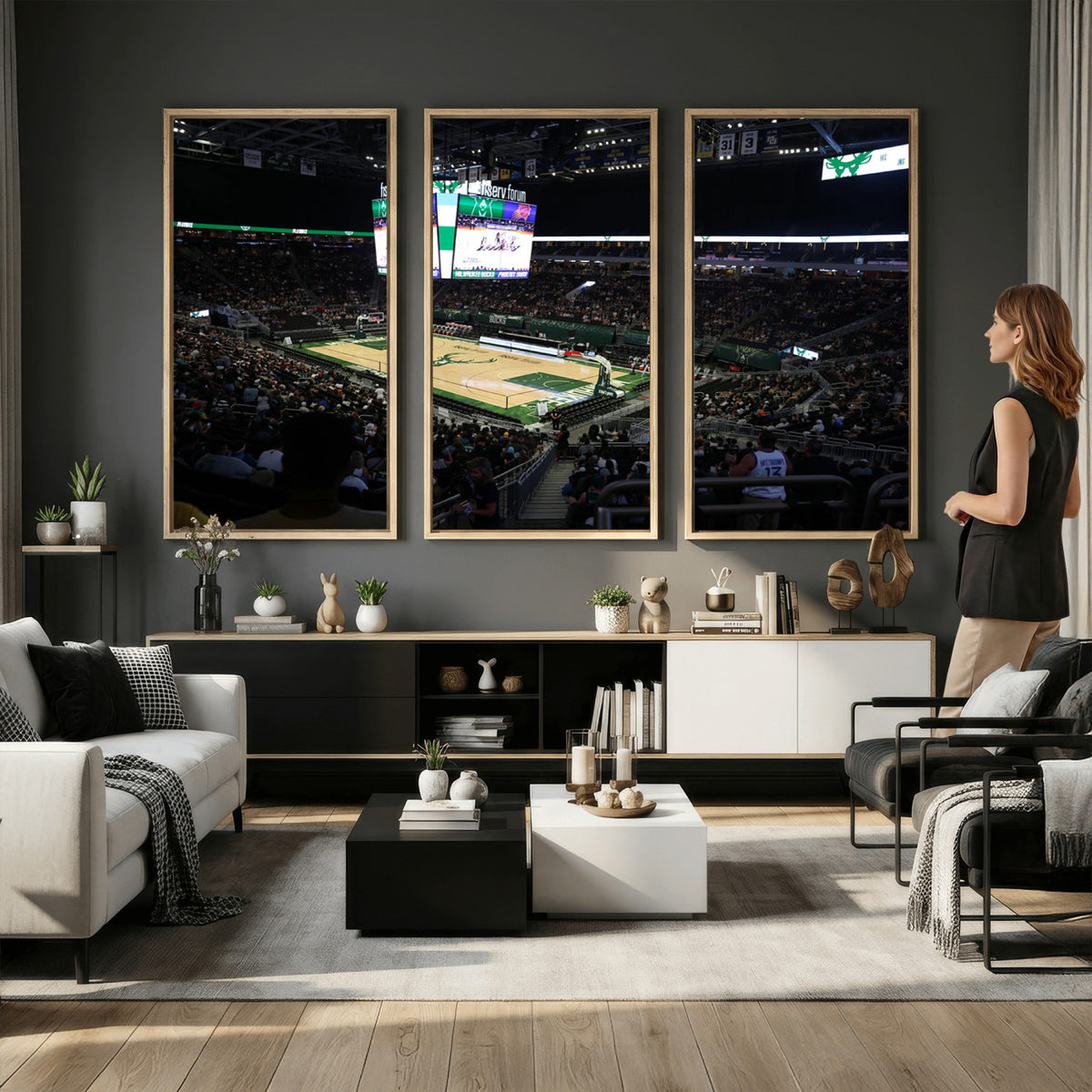 69882-MGV-CV-36X24 - Milwaukee Bucks Basketball Print, Fiserv Forum Stadium Wall Art