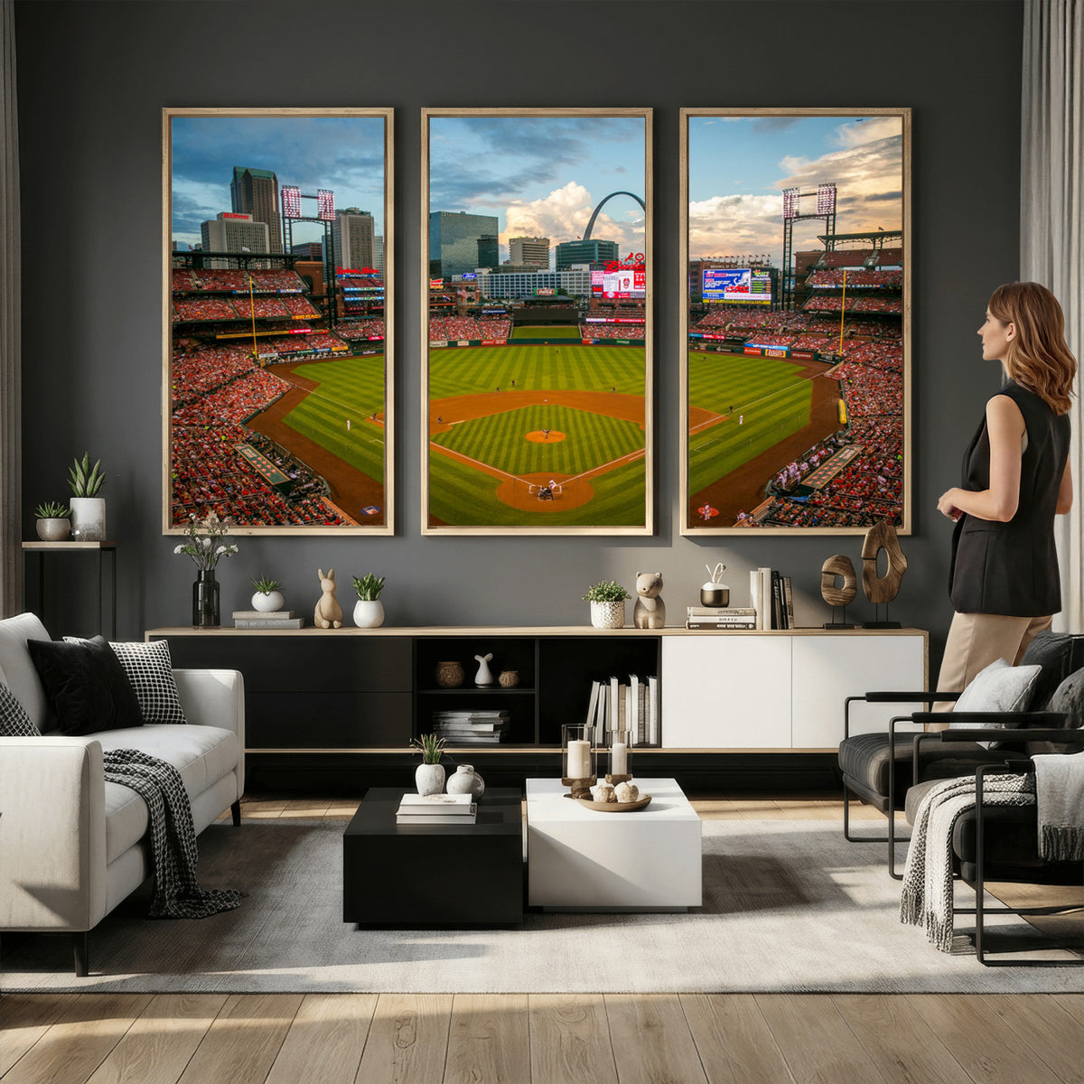 34054-MGV-CV-36X24 - St. Louis Cardinals Baseball Team Print, Busch Stadium Wall Art, Framed and Ready to Hang