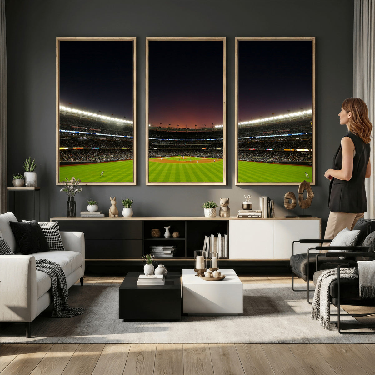 59138-MGV-CV-36X24 - Yankee Stadium Night Game Triple Canvas, New York Yankees Stadium Wall Art