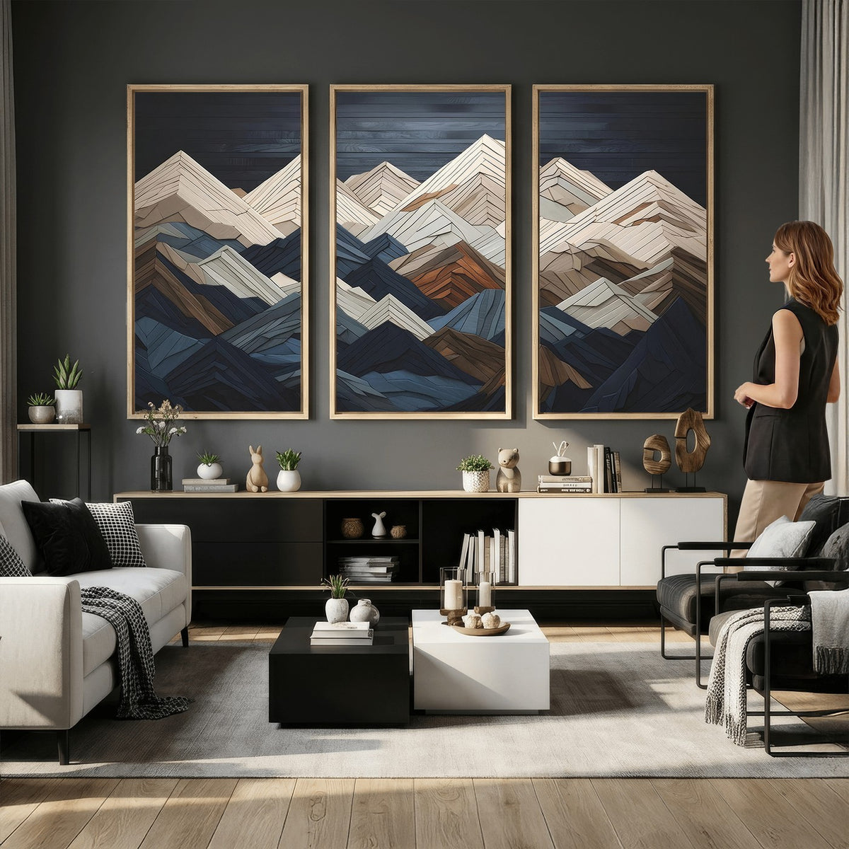 12896-MGV-CV-24X16 - Mountain Wall Art, Modern Abstract Landscape Canvas Print