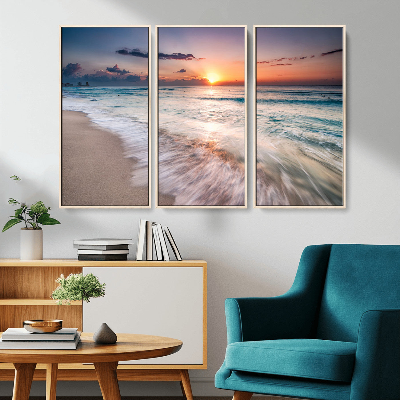 MGV-FC-48X32-3P - Sunset Beach Wall Art – Soothing Coastal Landscape, Ready to Hang for Tranquil Home Decor