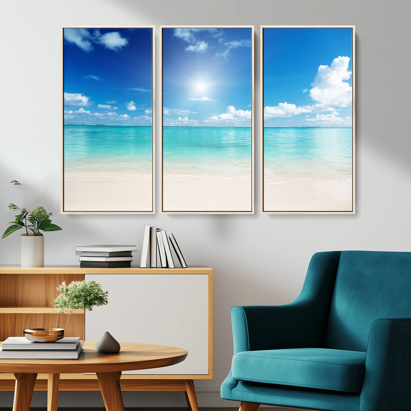 MGV-FC-48X32-3P - Blue Ocean Wall Art Canvas Print - Tranquil Ocean Paradise Triptych Wall Art - Ready to Hang Beach