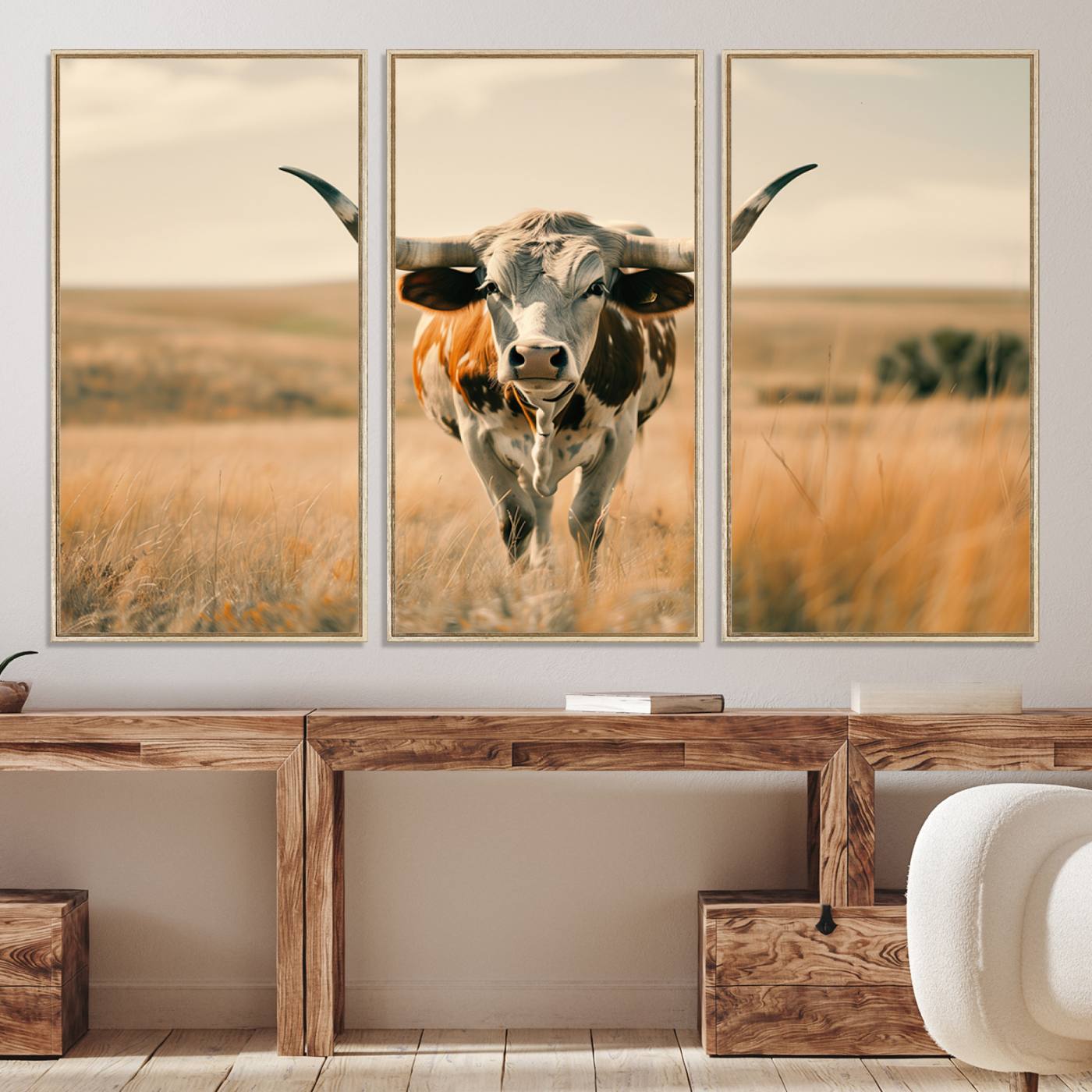 16580-MGV-CV-36X24-Texas Cow Longhorn Wall Art Canvas Print for Farm House Wall Decor, Farmhouse Cow Print Canvas Wall Art Print