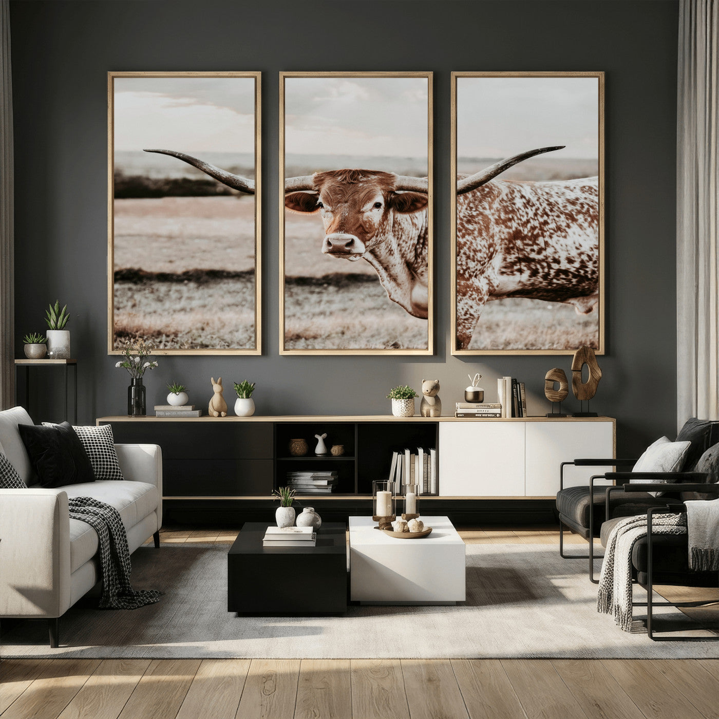 62910-MGV-CV-36X24 - Texas Longhorn Canvas Wall Art Print – Majestic Western Cattle in Rustic Farmhouse Decor – Cowboy Wall Decor