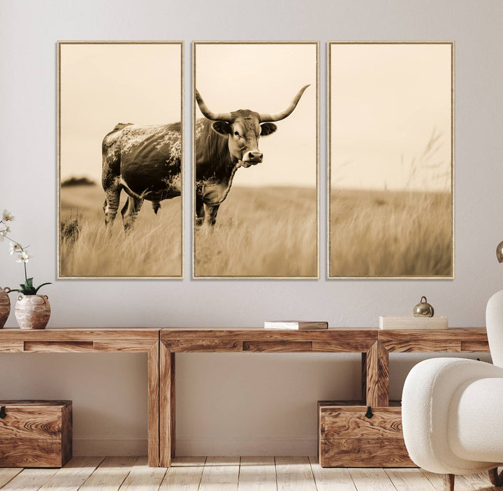 Texas Longhorn Wall Art Print for farmhouse decor.