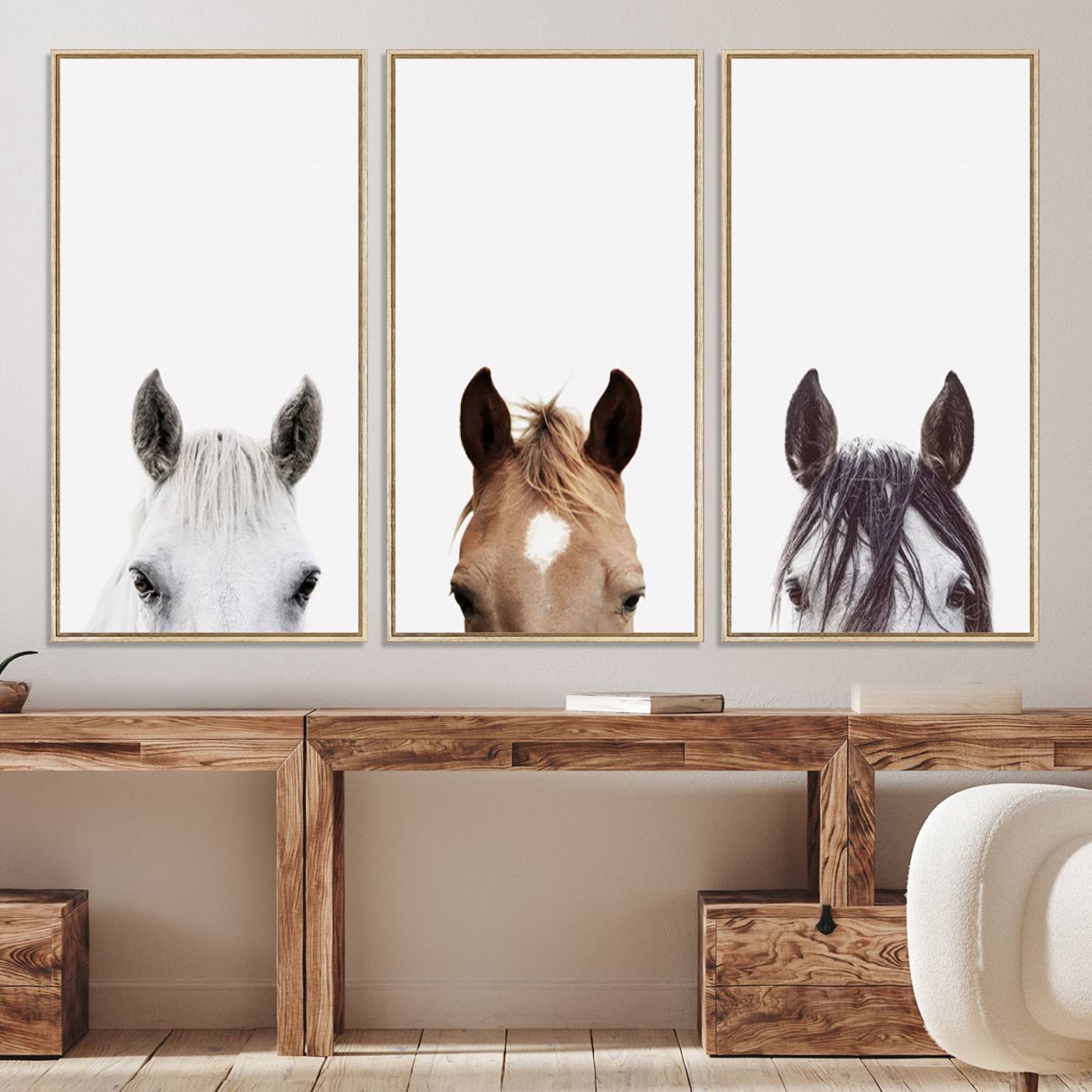 59160-MGV-CV-60X30-3P-Horse Prints Set, Set of 3 Horse Wall Art, Horses Portraits, Farmhouse Wall Art, Farm Animals Canvas, Animals Portraits Set, Horse Poster