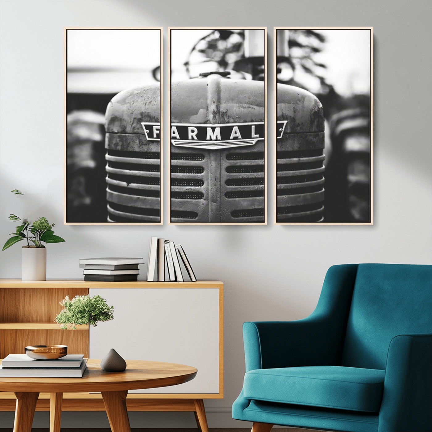 MGV-FC-48X32-3P - Vintage Farmall Tractor Wall Art Canvas Print, Rustic Farmhouse Decor Ready to Hang