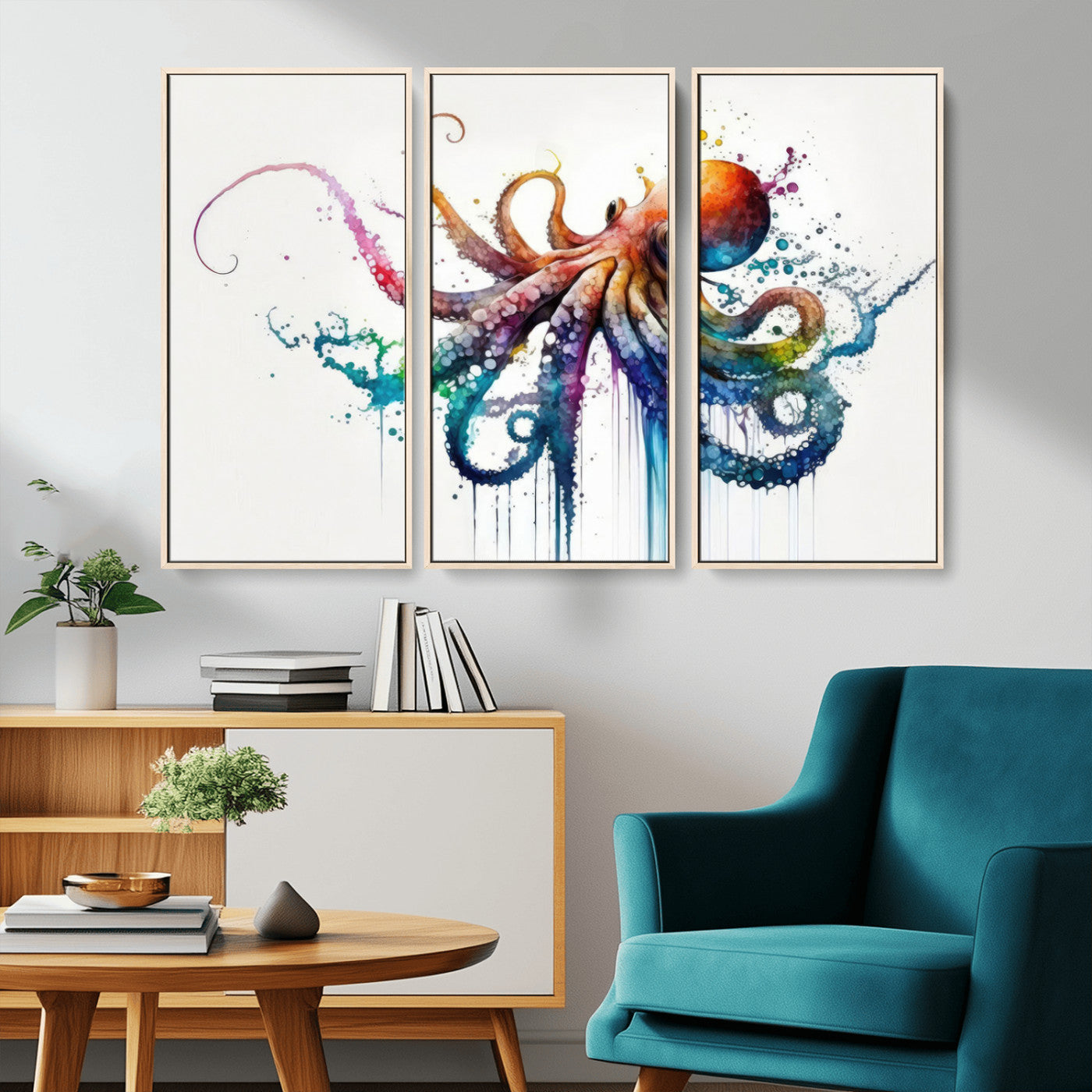 MGV-FC-48X32-3P - Watercolor Vibrant Octopus Wall Art Canvas Print | Abstract Sea Life Art | Colorful Marine Creature