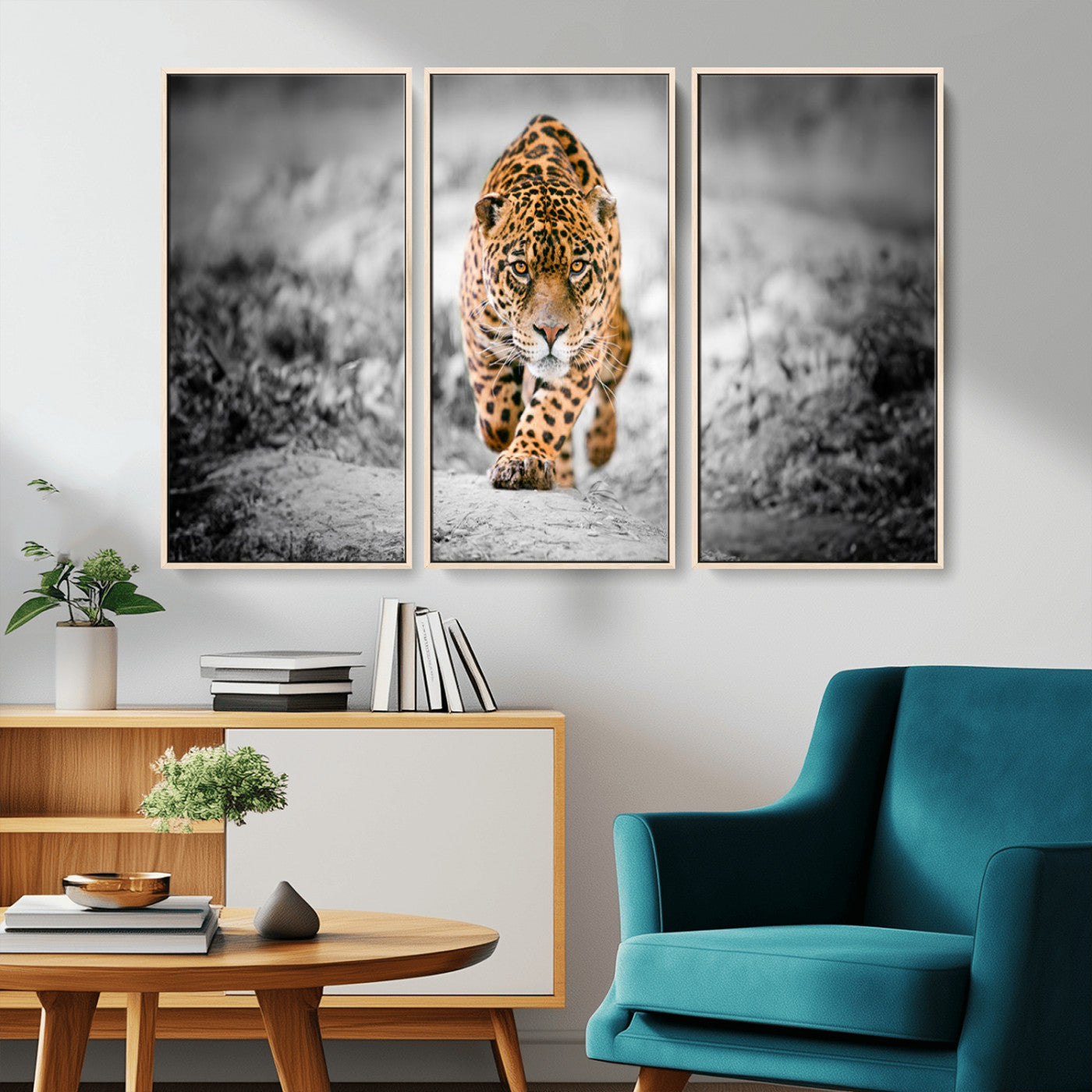 MGV-FC-48X32-3P - Jaguar Wall Art Canvas Print - Majestic Big Cat in Focused Pursuit - Ready to Hang