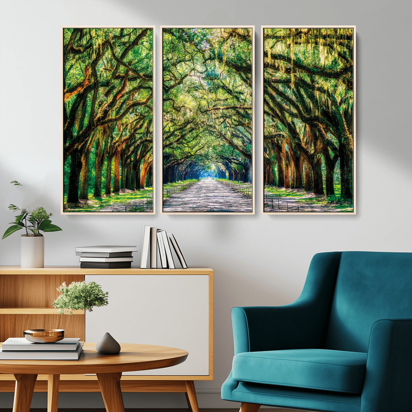 MGV-FC-48X32-3P - Serene Tree Tunnel Wall Art Canvas Print – Pathway Under Canopy of Lush Green Trees, Nature-Inspired