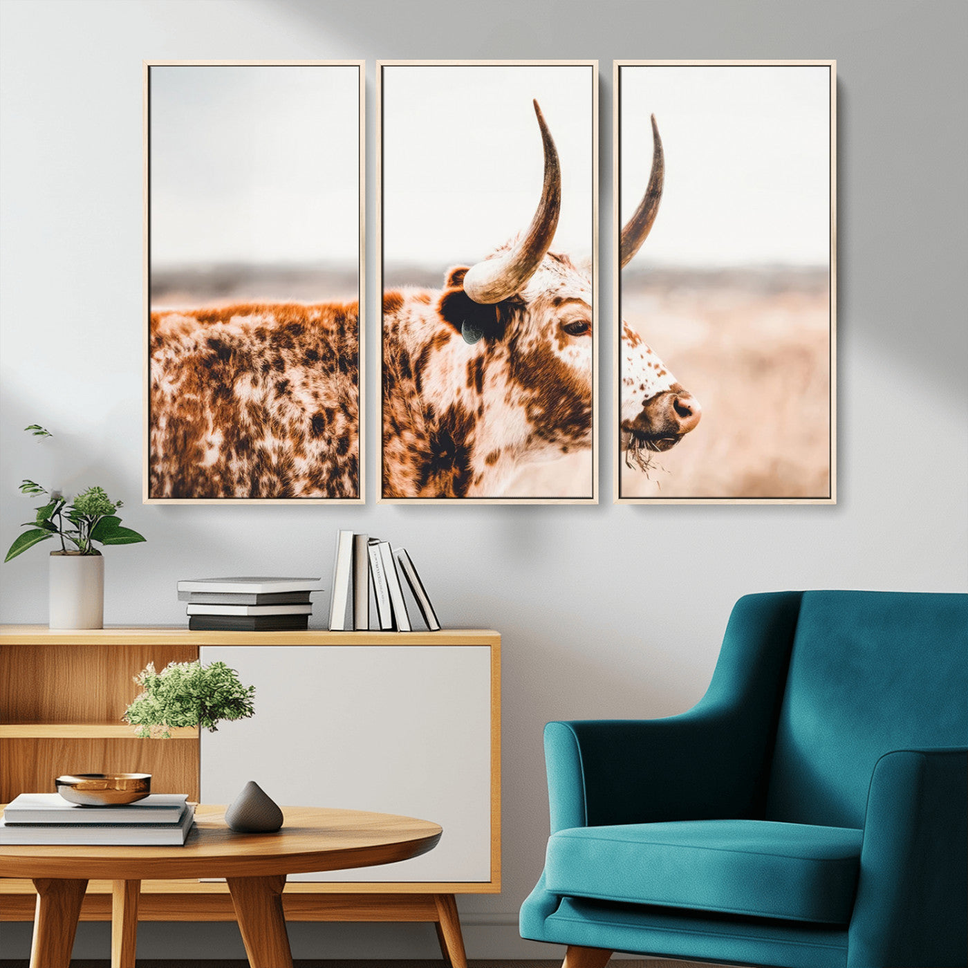 -Speckled Bull Wall Art Canvas Print – Rustic Cow Longhorn Farmhouse Animal Decor – Western Longhorn