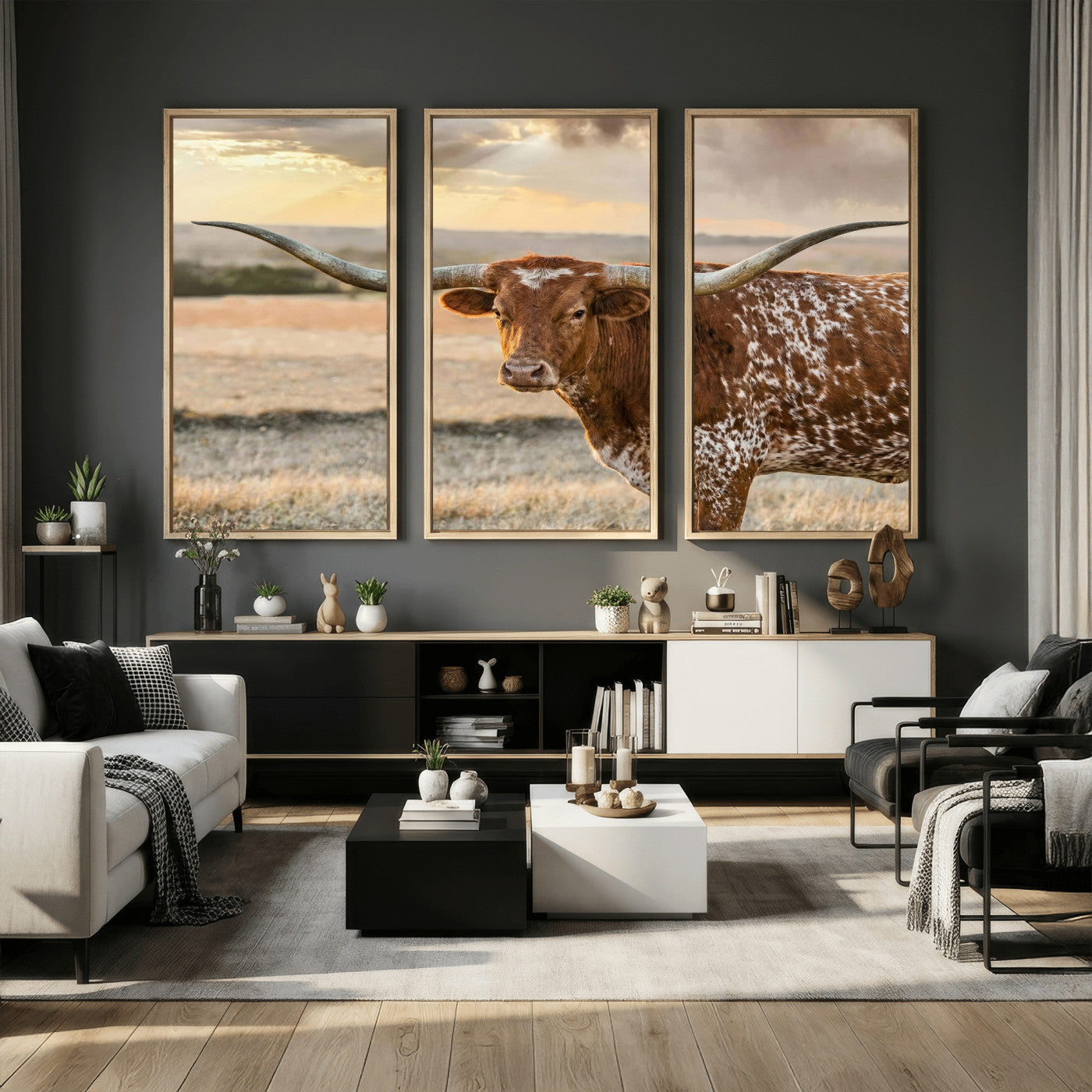 42715-MGV-CV-36X24 - Texas Longhorn Wall Art Canvas Print, Rustic Ranch Decor, Majestic Western Longhorn Cattle