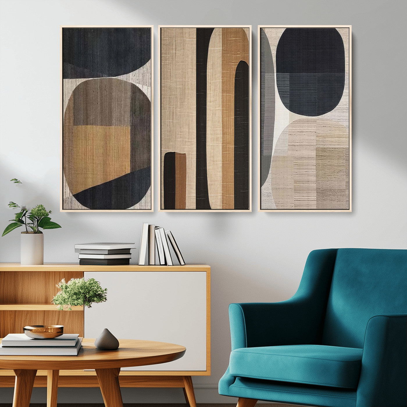 MGV-FC-48X32-3P - Abstract Minimalist Canvas Wall Art - Neutral Geometric Modern Boho Decor, Minimalist Brown Wabi