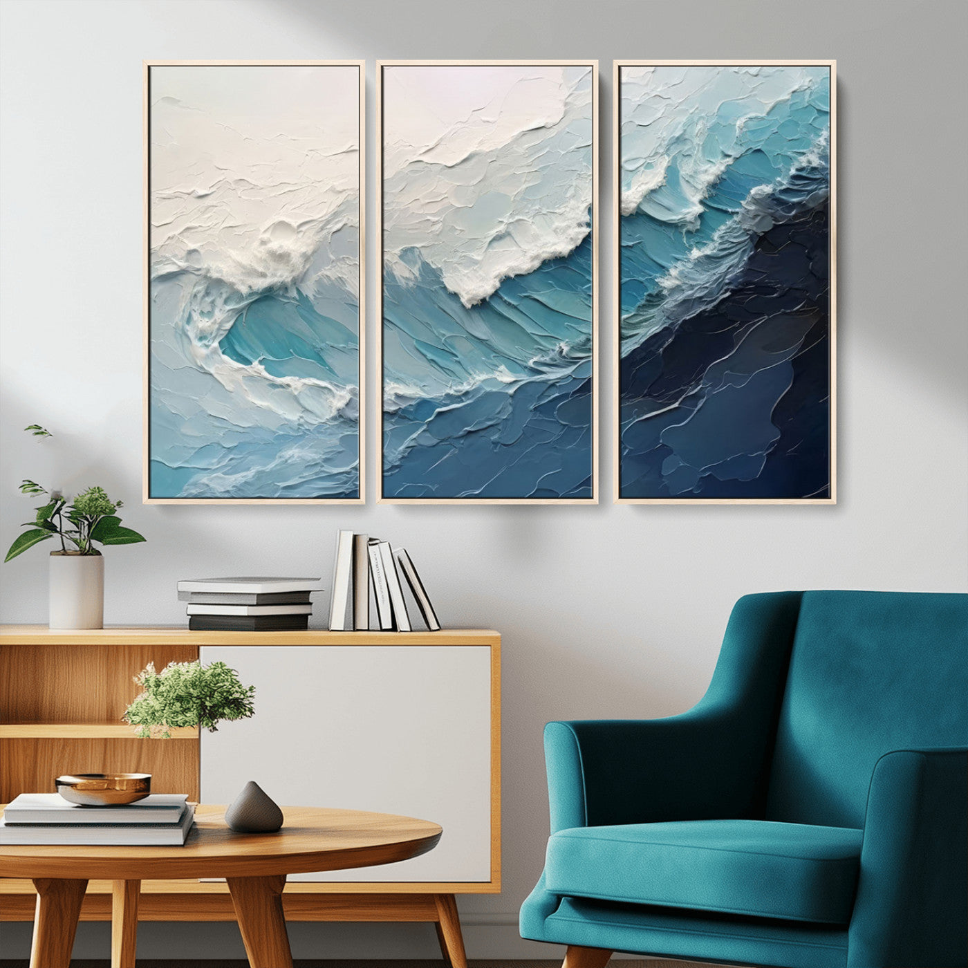 MGV-FC-48X32-3P - Ocean Wave Canvas Wall Art Print - Coastal Wall Decor for Living Room - Large Ocean Wave Wall Art
