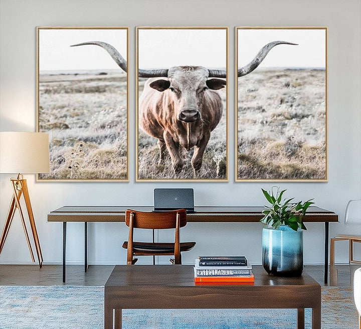 The Rustic Texas Longhorn Canvas Print adds charm to your decor.