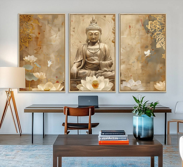 The Buddha Wall Art Canvas Print enhances the meditation room.