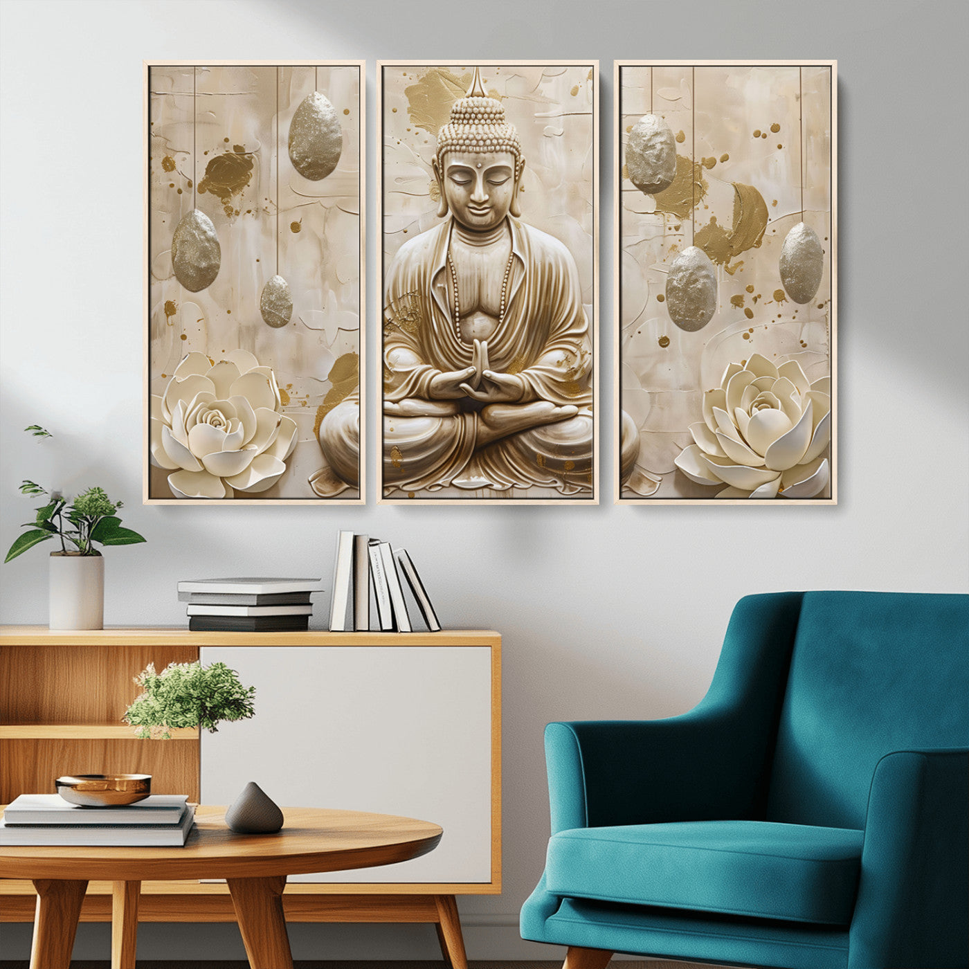 MGV-FC-48X32-3P - Serene Buddha Wall Art | Yoga Room Decor and Meditation Wall Art Print | Framed and Ready to Hang