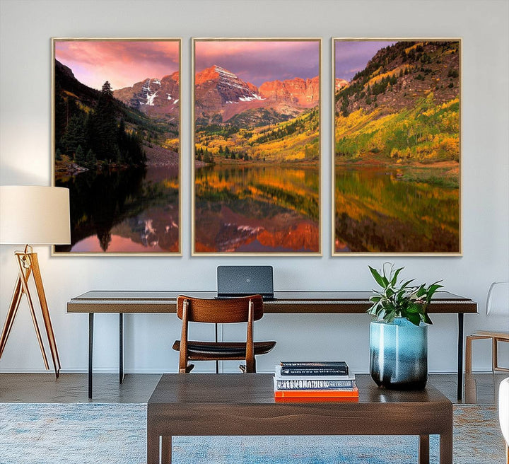The Colorado Rockies Mountain Sunset Wall Art is a scenic nature canvas, ready to hang.