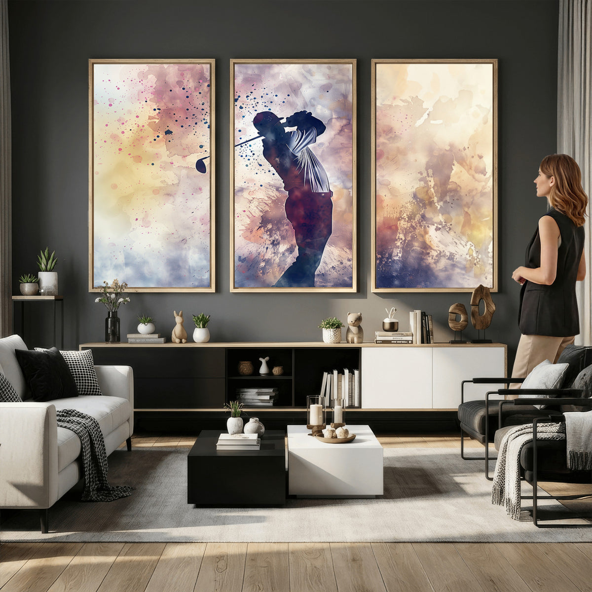 10848-MGV-CV-36X24 - Abstract Watercolor Golf Player Wall Art Canvas Print