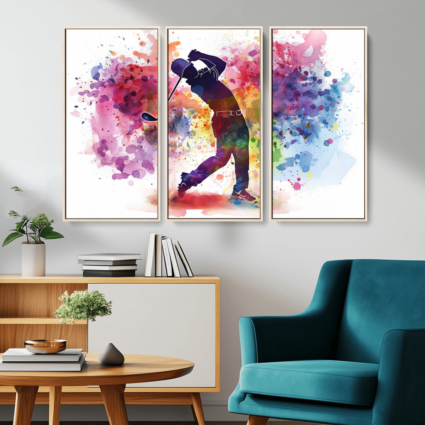 MGV-FC-48X32-3P - Colorful Golfer Swing Wall Art Canvas Print - Ready to Hang, Framed Sports Decor