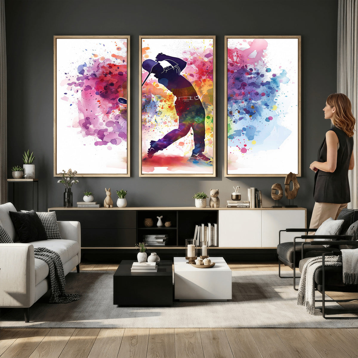 66537-MGV-CV-36X24 - Colorful Golfer Swing Wall Art Canvas Print, Ready to Hang