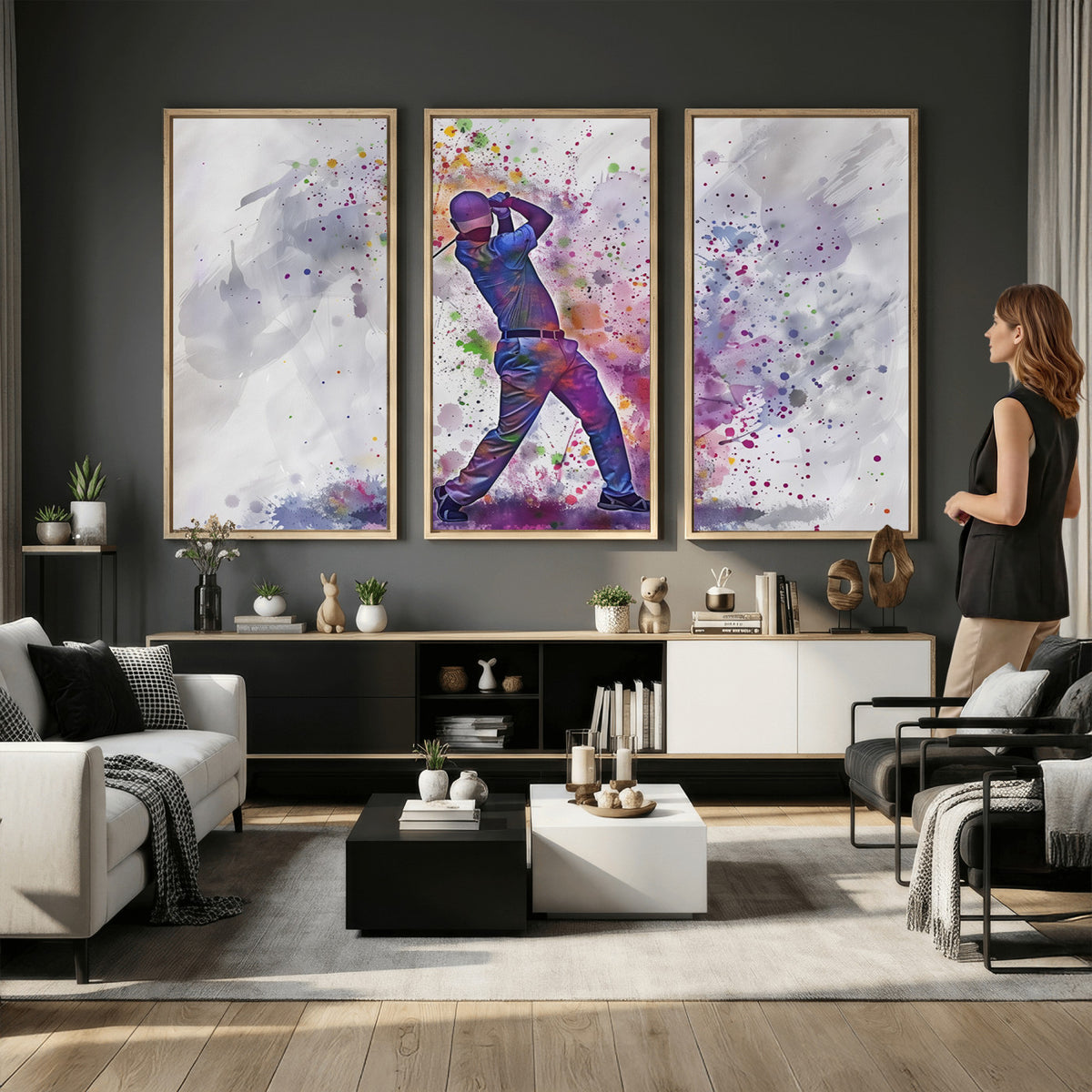 60116-MGV-CV-36X24 - Watercolor Golf Swing Wall Art Canvas Print, Vibrant, Framed and Ready to Hang
