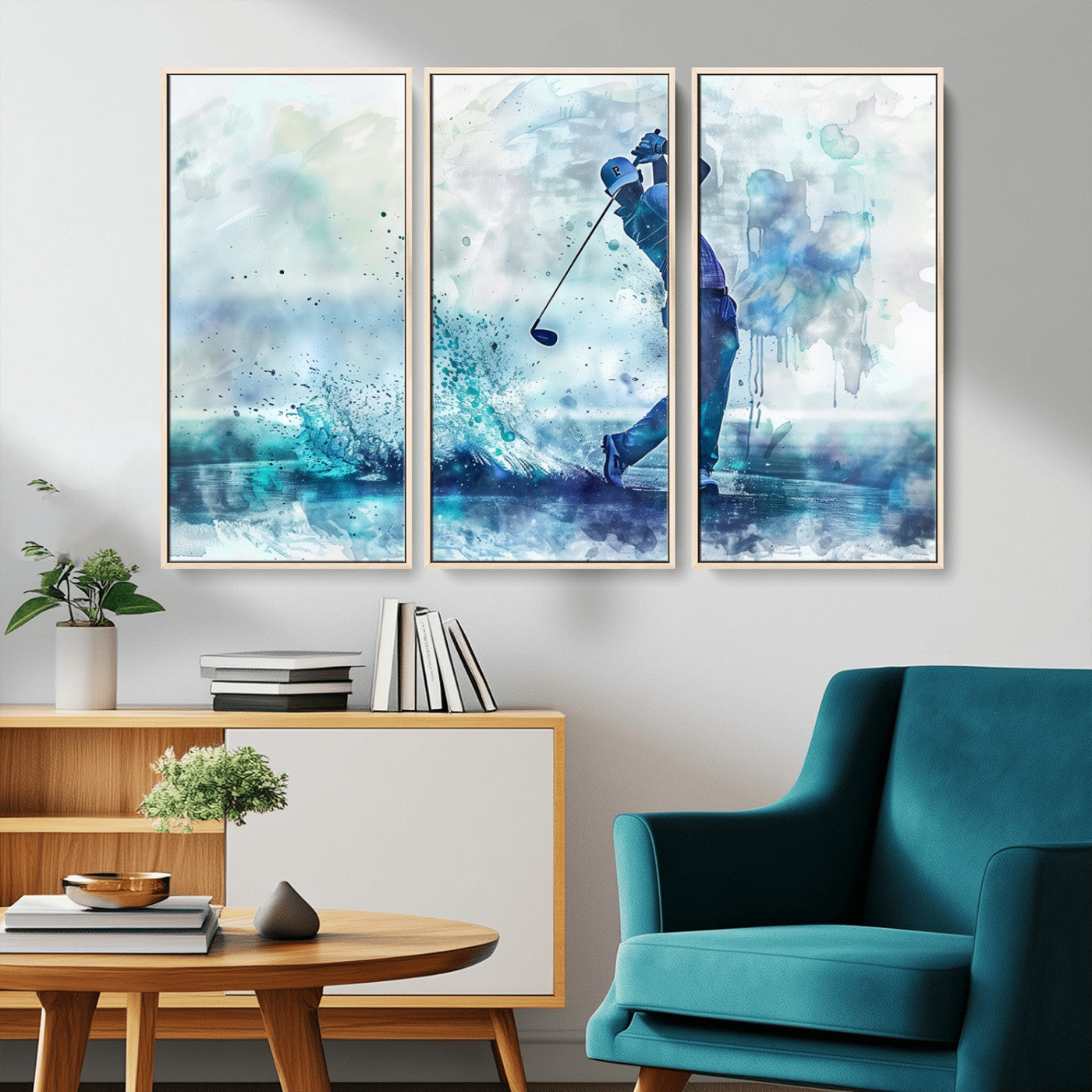 MGV-FC-48X32-3P - Golf Swing Wall Art Canvas Print - Sports-Inspired Watercolor Decor - Ready to Hang