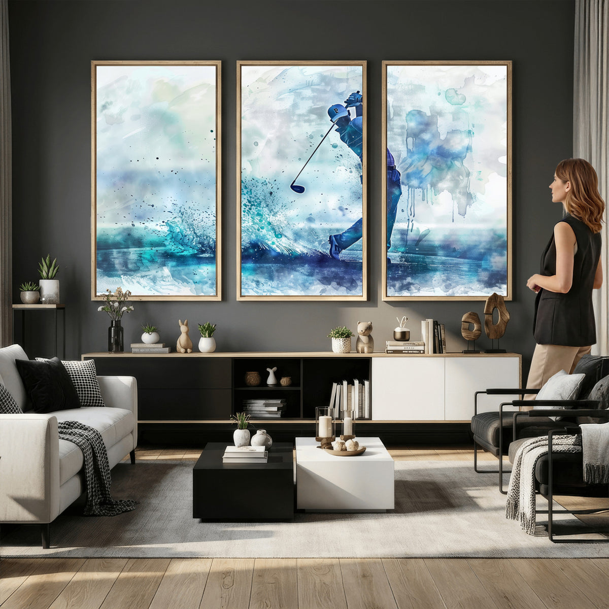 45328-MGV-CV-36X24 - Watercolor Abstract Golf Swing Wall Art Canvas Print