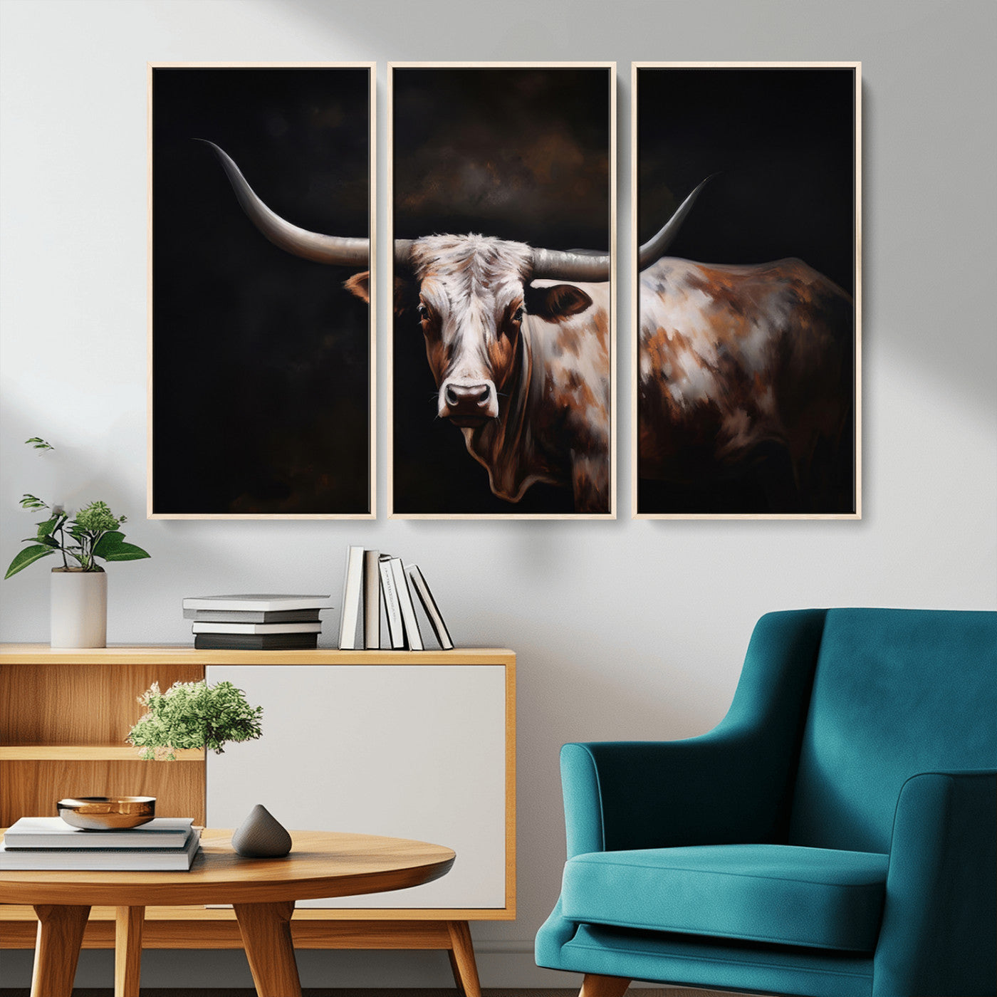 82543-MGV-CV-36X24-Texas Longhorn Wall Art Canvas Print | Western Ranch Decor | Bold Rustic Cattle Artwork | Ready to