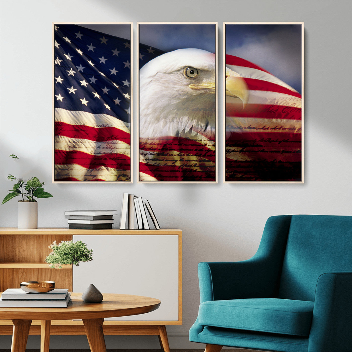 MGV-FC-48X32-3P - American Flag Eagle Symbol Wall Art, American Flag Eagle Wall Art Canvas Print