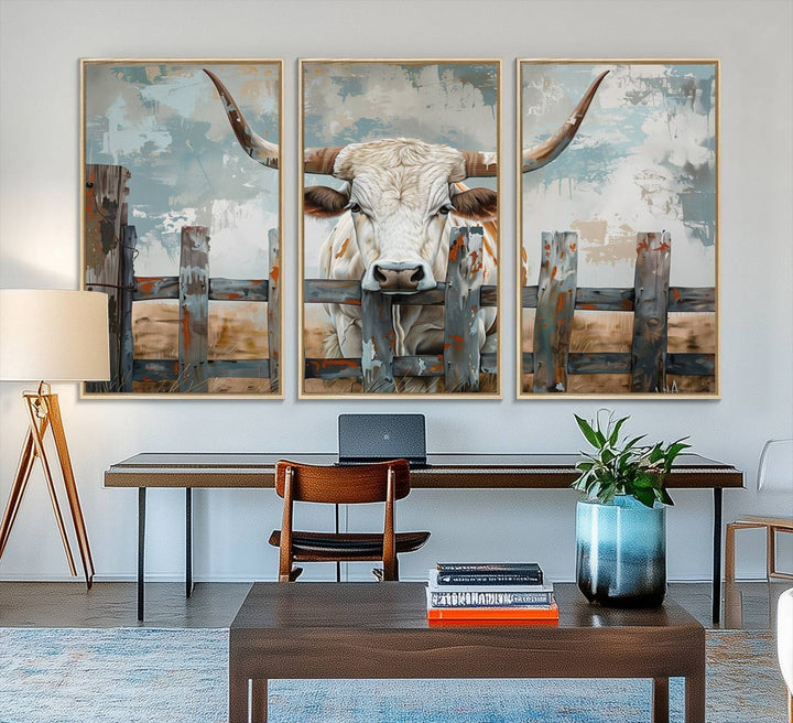 Vintage Cow Wall Art Canvas Print.