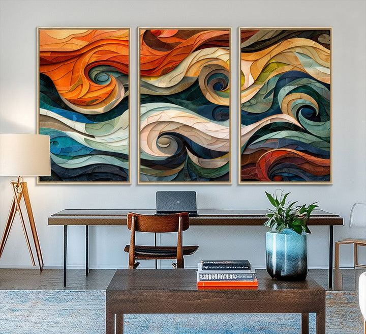 The Abstract Wave Wall Art is vibrant decor ideal for modern spaces.